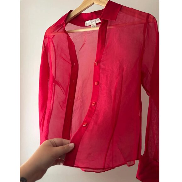 1990s Vintage Red Sheer Blouse - Picture 4 of 6